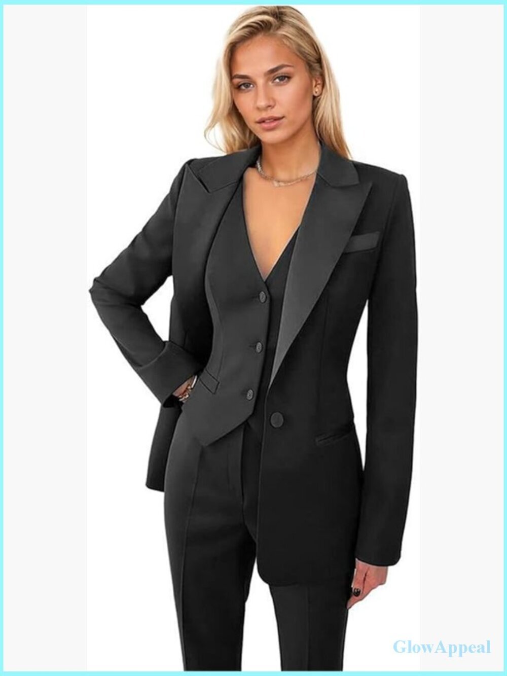 Women's 3 Piece Suit Set Blazer Vest Pants Business Casual Tuxedo Office
